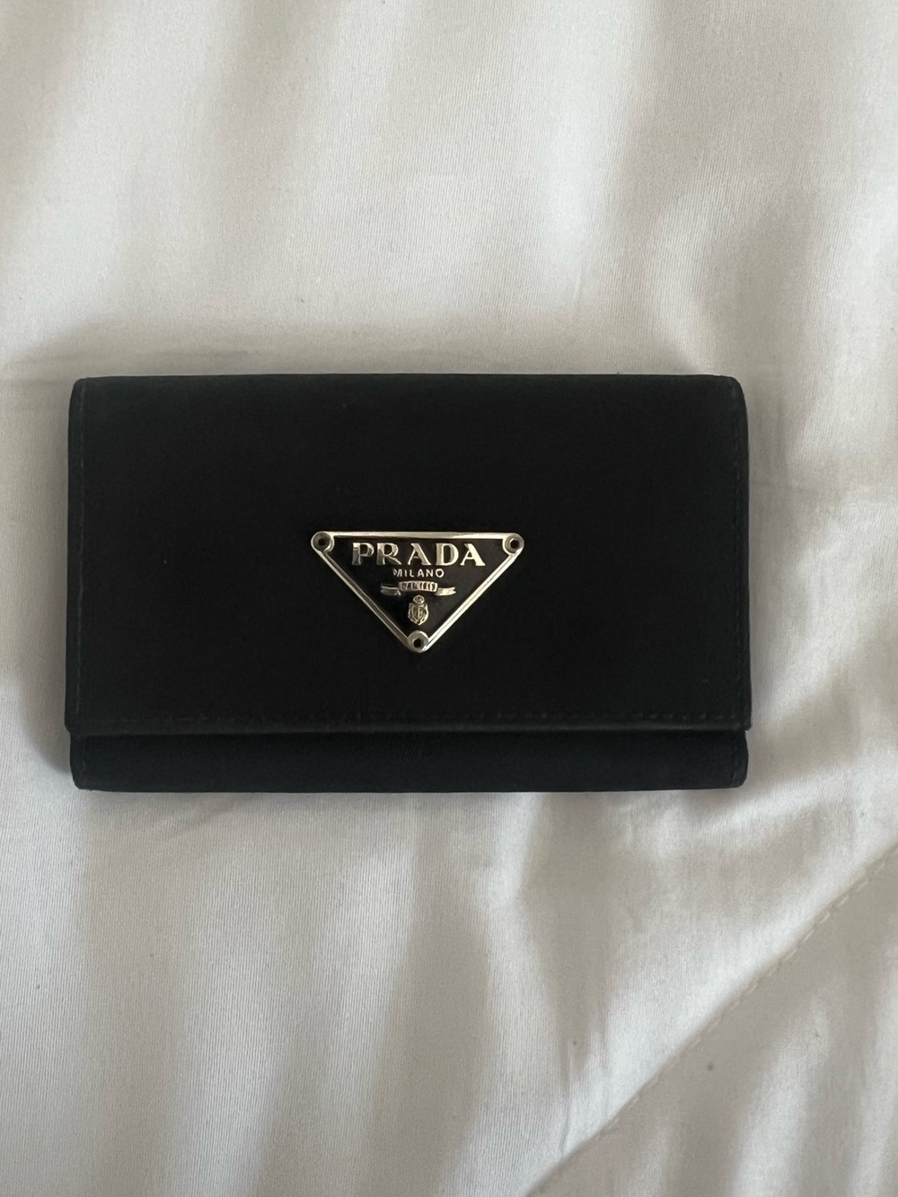 Prada Black Leather Triangular Logo key holder